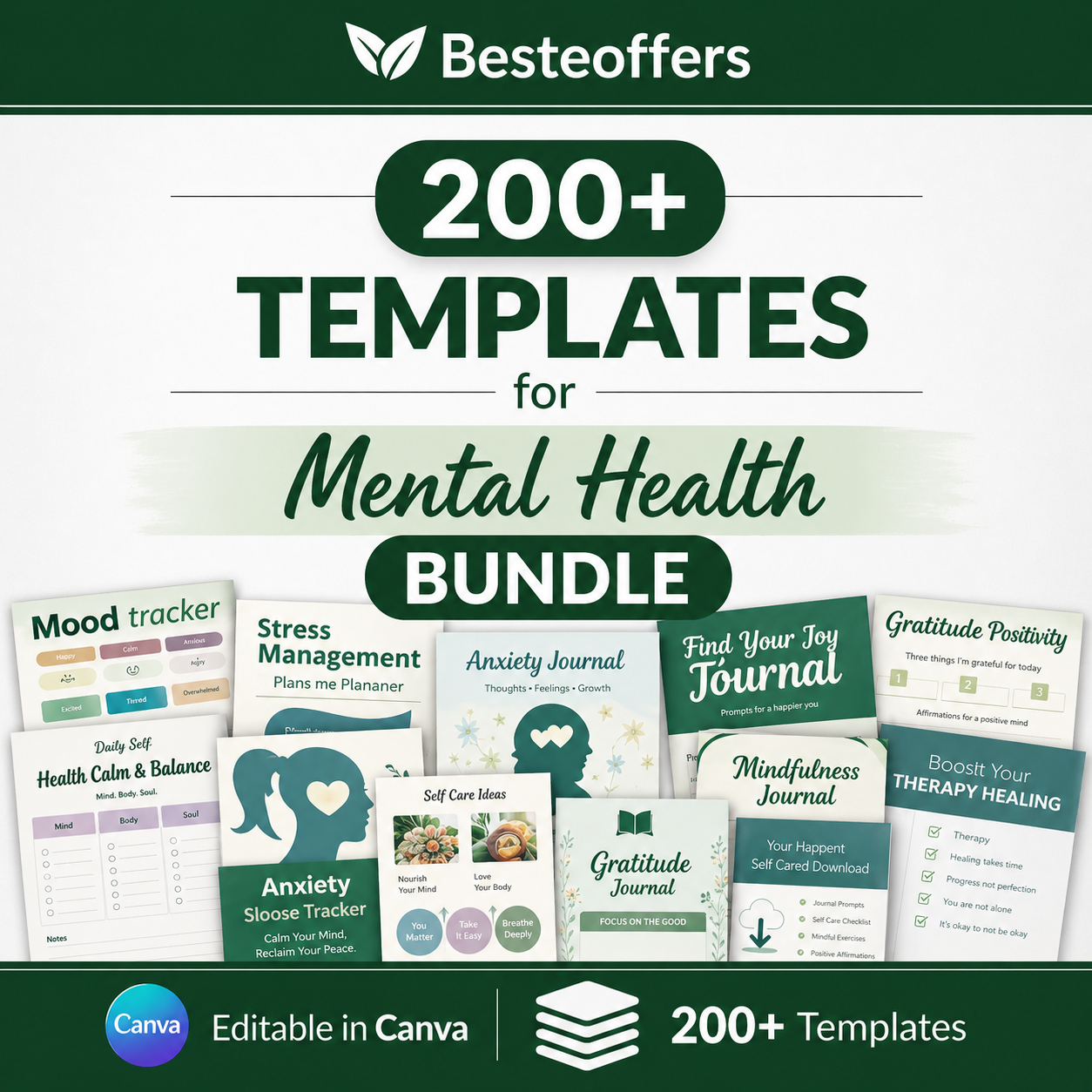 200+ CANVA TEMPLATES for Mental Health Bundle